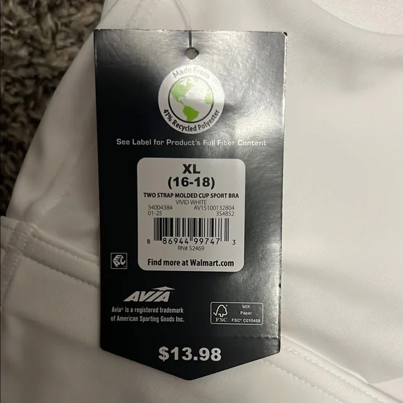 Avia White Sports Bra Racerback Intimates - Picture 3 of 3